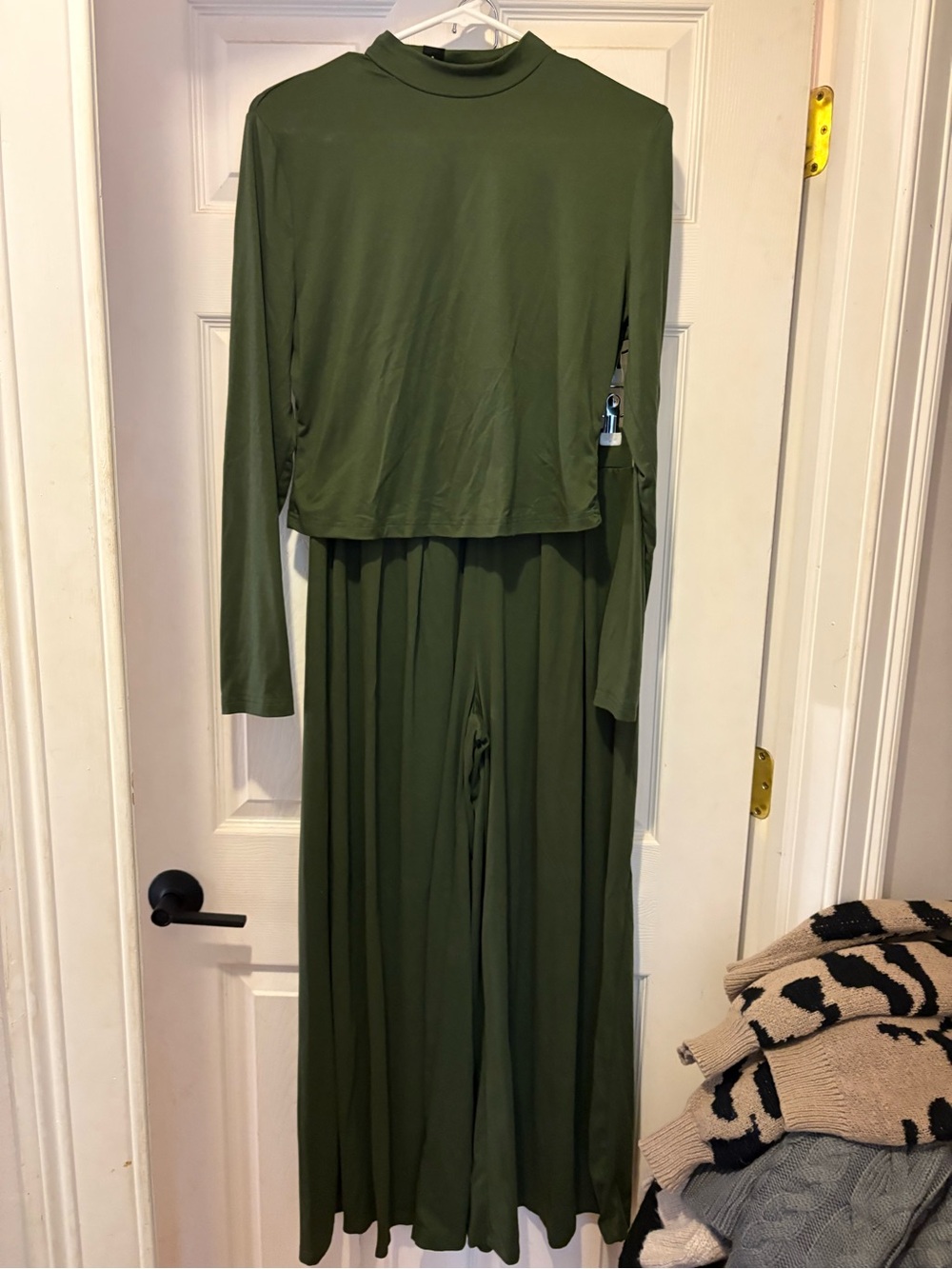 Olive Green Long Sleeve Wide-Leg two piece set